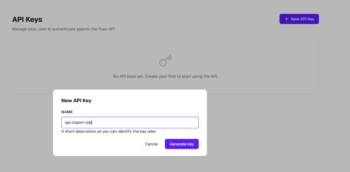 API Keys list with + New key button